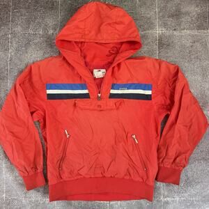 Men's Vintage 80's Descente Red White Blue Hooded Anorak Windbreaker Jacket Sz M
